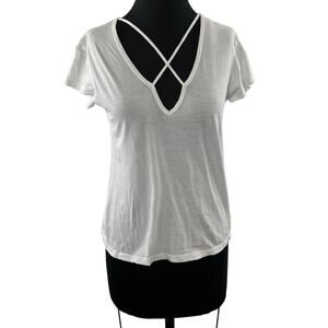 LNA White Cotton Crisscross Split V-Neck Short Sleeve Casual T-Shirt Top Size S